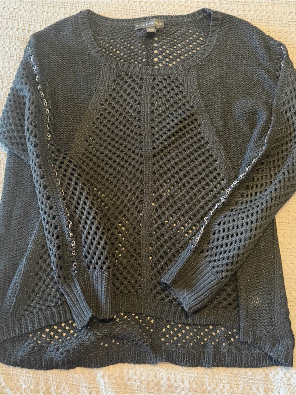 Rock & Republic Black Open-Weave Scoopneck Sweater